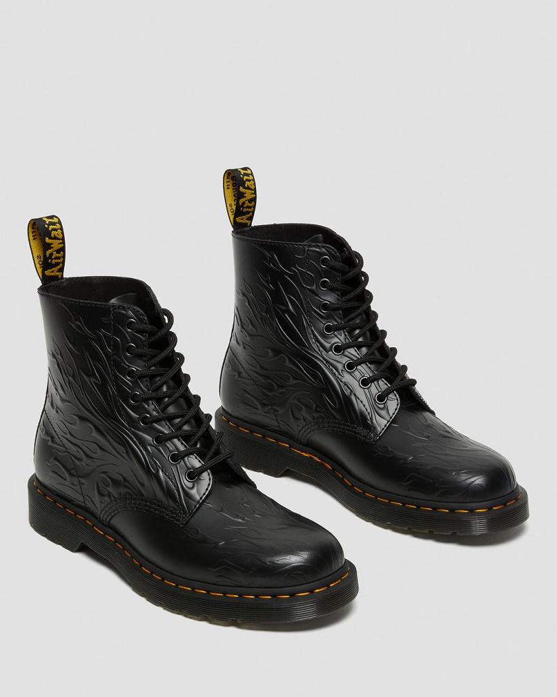 Men's Dr Martens 1460 Flames Emboss Leather Lace Up Boots Black | AU 509BEX